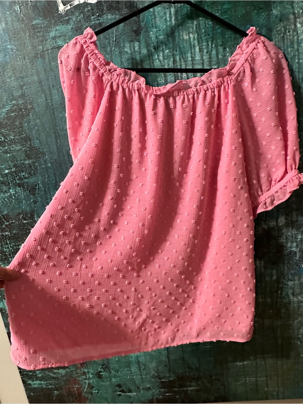 CeCe Pink Swiss Dot Peasant Blouse - Picture 4 of 5